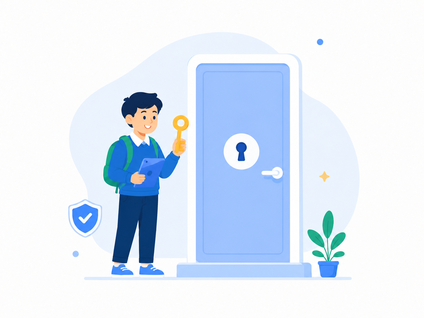 Student unlocking the door to their school